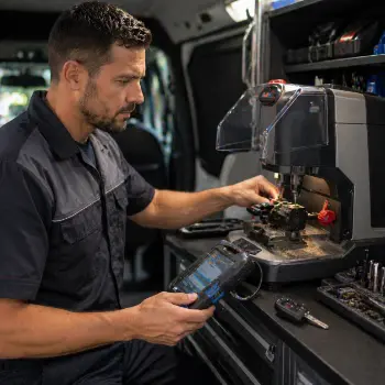 Locksmith cutting and programming a replacement car key in San Diego