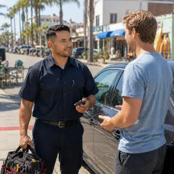 Auto locksmith unlocking a car near Garnet Avenue in Pacific Beach San Diego