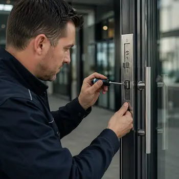 Commercial locksmith servicing an office building lock in San Diego