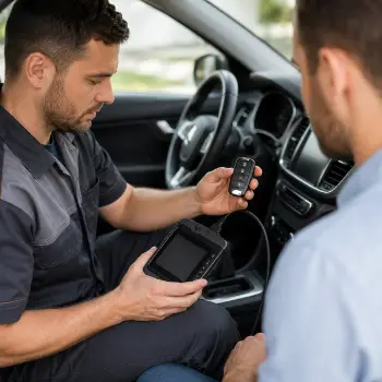 Auto locksmith replacing and syncing a key fob for a car in San Diego