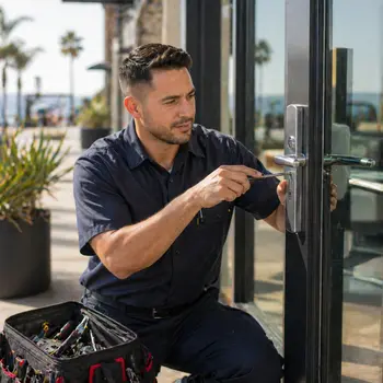 Commercial locksmith upgrading security locks for an Oceanside San Diego business
